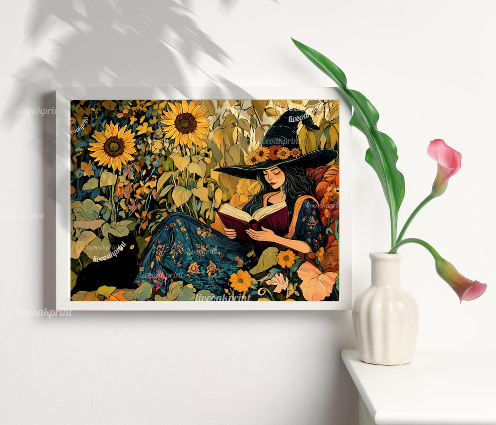 Witch Reading a Book In A Fall Garden
