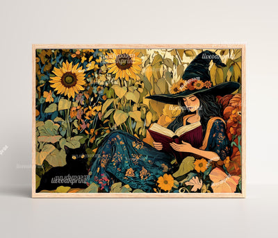 Witch Reading a Book In A Fall Garden