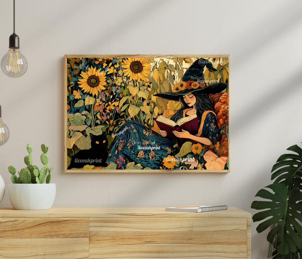 Witch Reading a Book In A Fall Garden