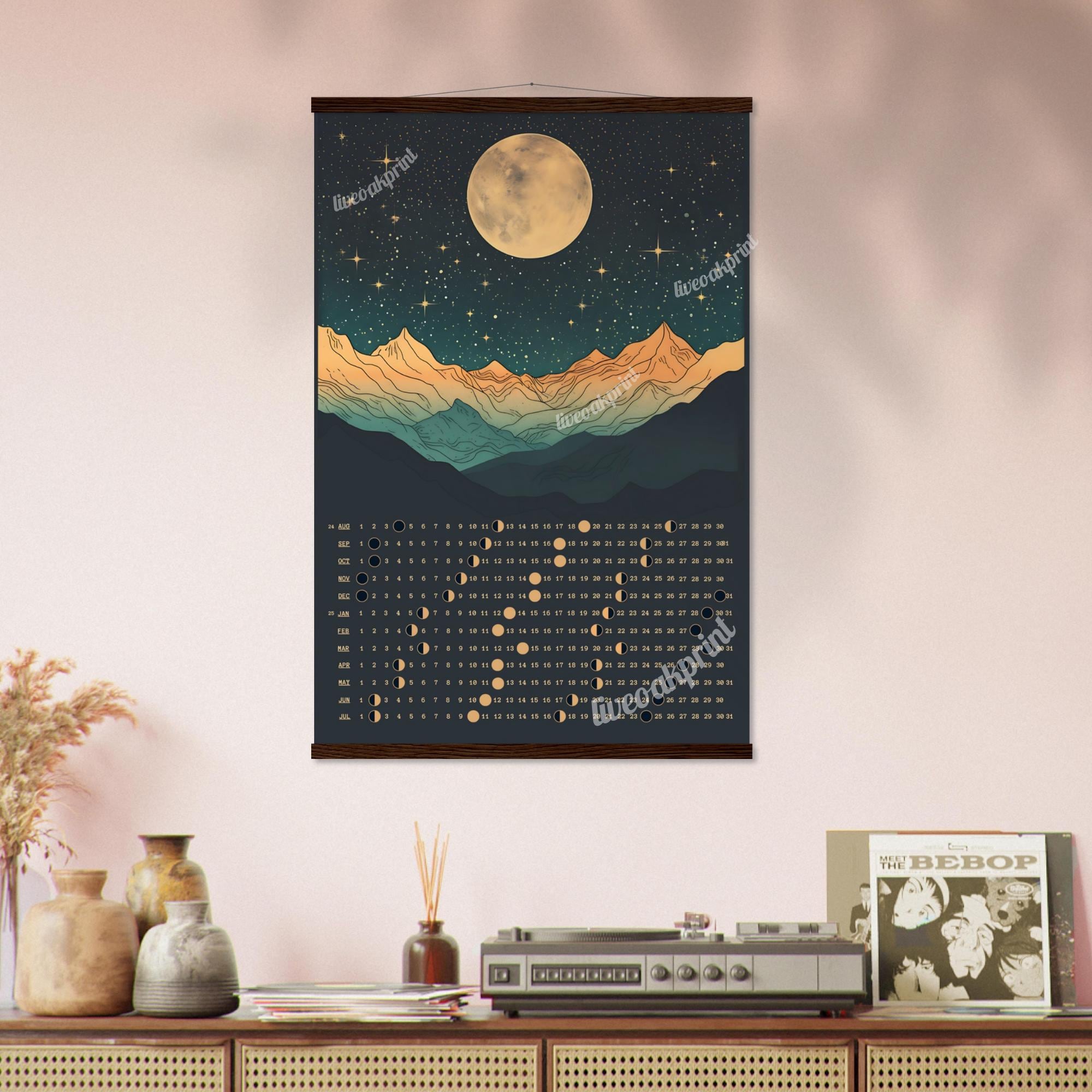 2025 Moon Phase Calendar - 2025 Lunar Calendar - 2025 Wall Calendar - Hanging Moon Calendar - Full Moon Calendar - Witchy Gift Ideas