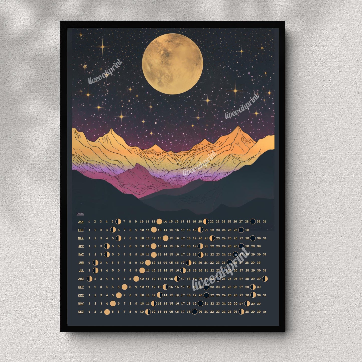 2025 Moon Phase Calendar - 2025 Lunar Calendar - 2025 Wall Calendar - Hanging Moon Calendar - Full Moon Calendar - Witchy Gift Ideas