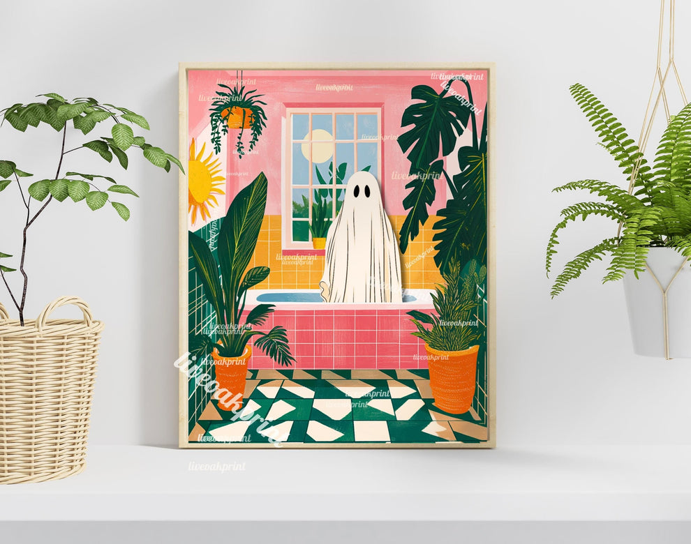 Oscar the Ghost in a Tropical Jungle Bathroom