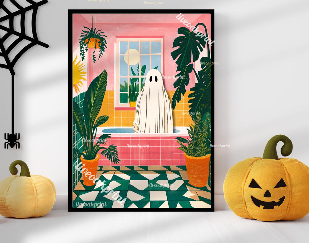 Oscar the Ghost in a Tropical Jungle Bathroom