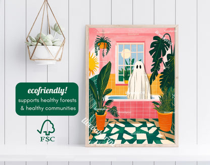 Oscar the Ghost in a Tropical Jungle Bathroom