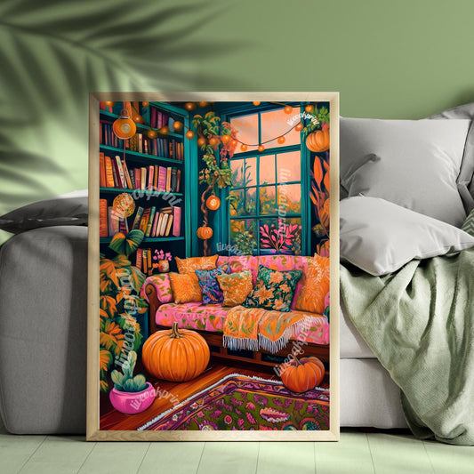 Cozy Halloween Living Room Print