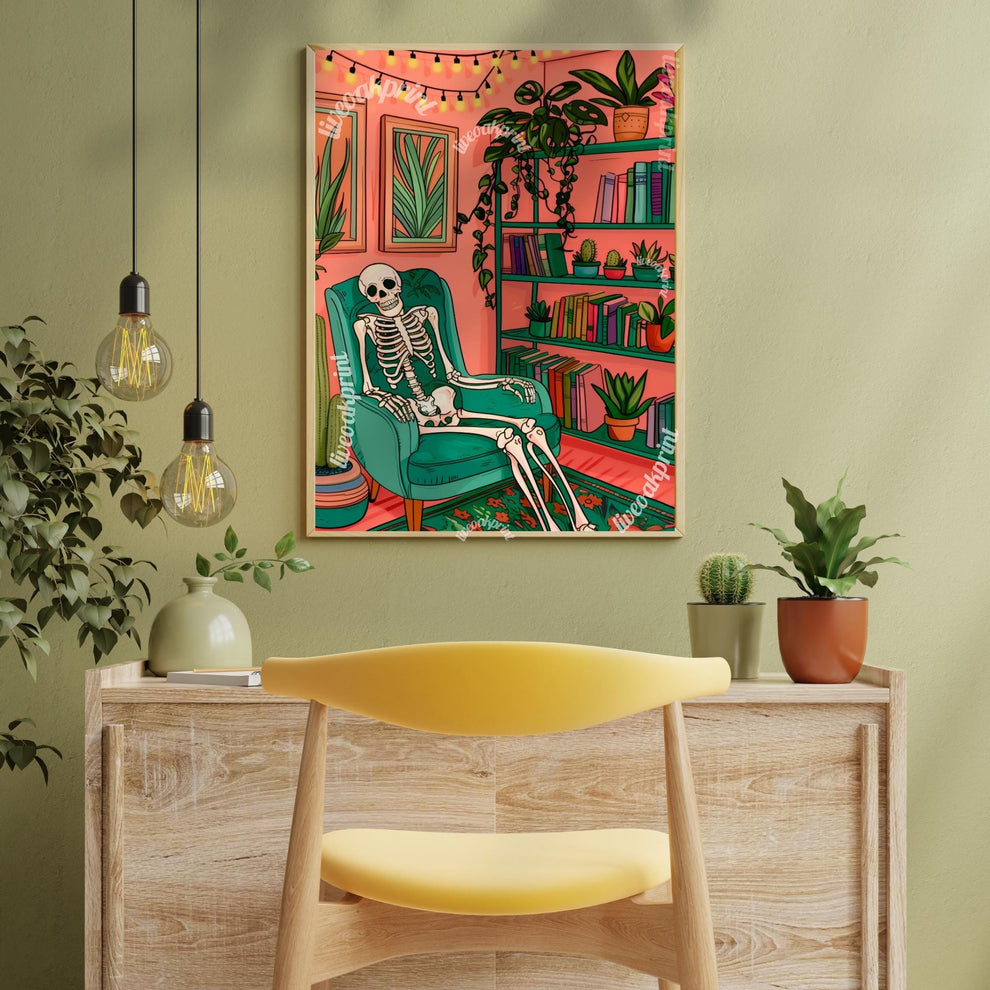 Skeleton In A Cozy Living Room