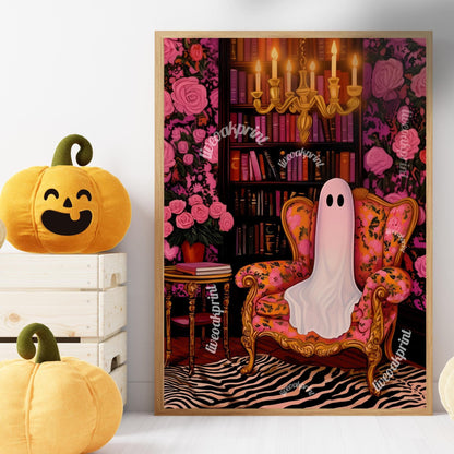 Cozy Ghost in a Vintage Library