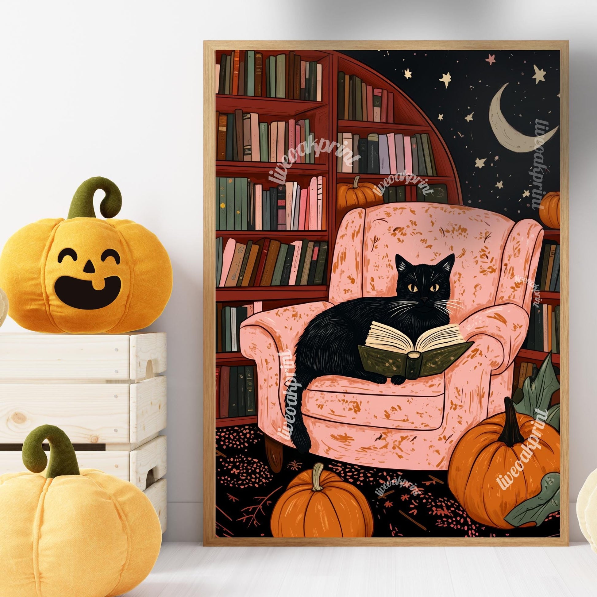 Cozy Cat in a Halloween Library