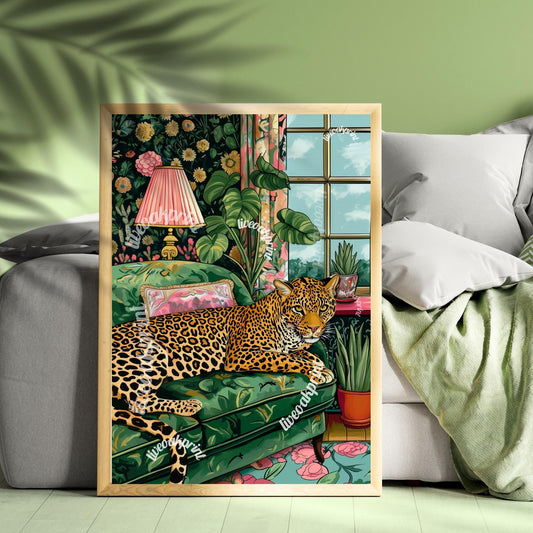 Green and Pink Leopard Print -  Maximalist Wall Art - Leopard Print - Leopard Wall Art - Jungle Wall Decor - Leopard Living Room