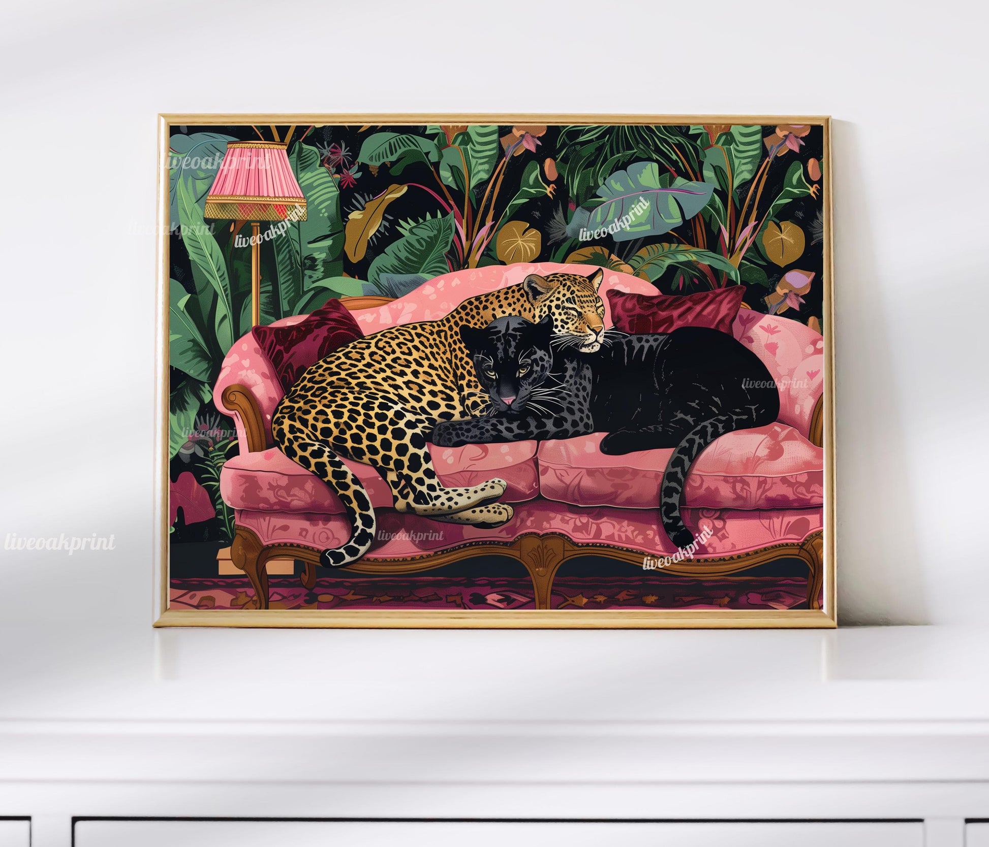 Snuggly Leopard and Black Panther In a Vintage Couch