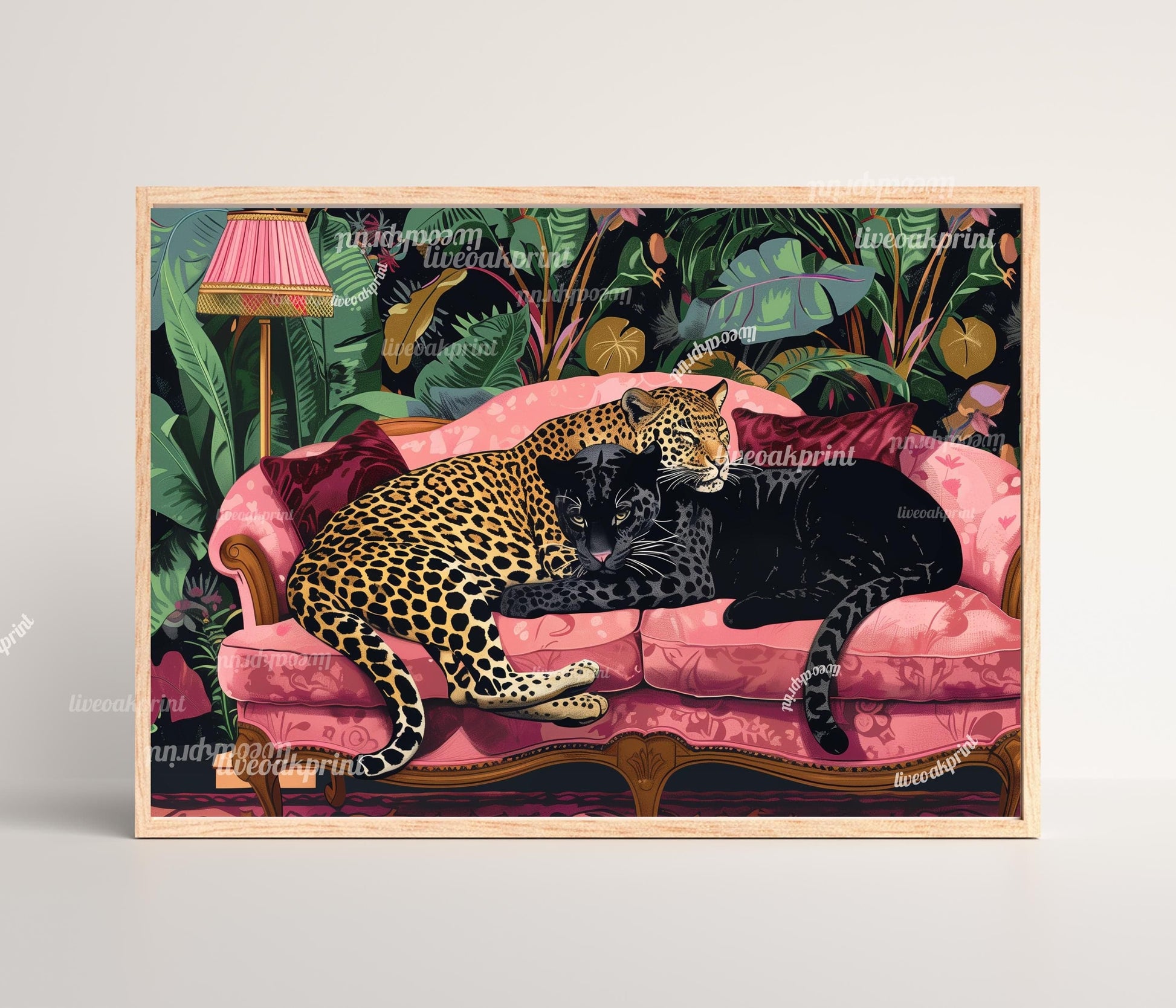 Snuggly Leopard and Black Panther In a Vintage Couch