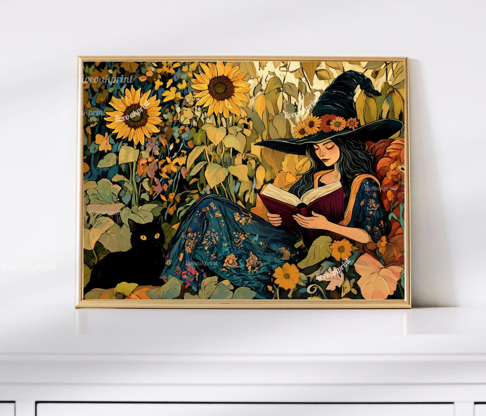 Witch Reading a Book In A Fall Garden