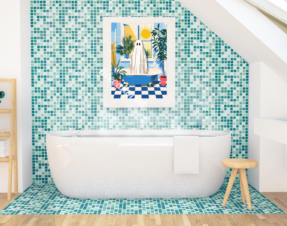 Oscar the Ghost in a Classic Blue Bathtub