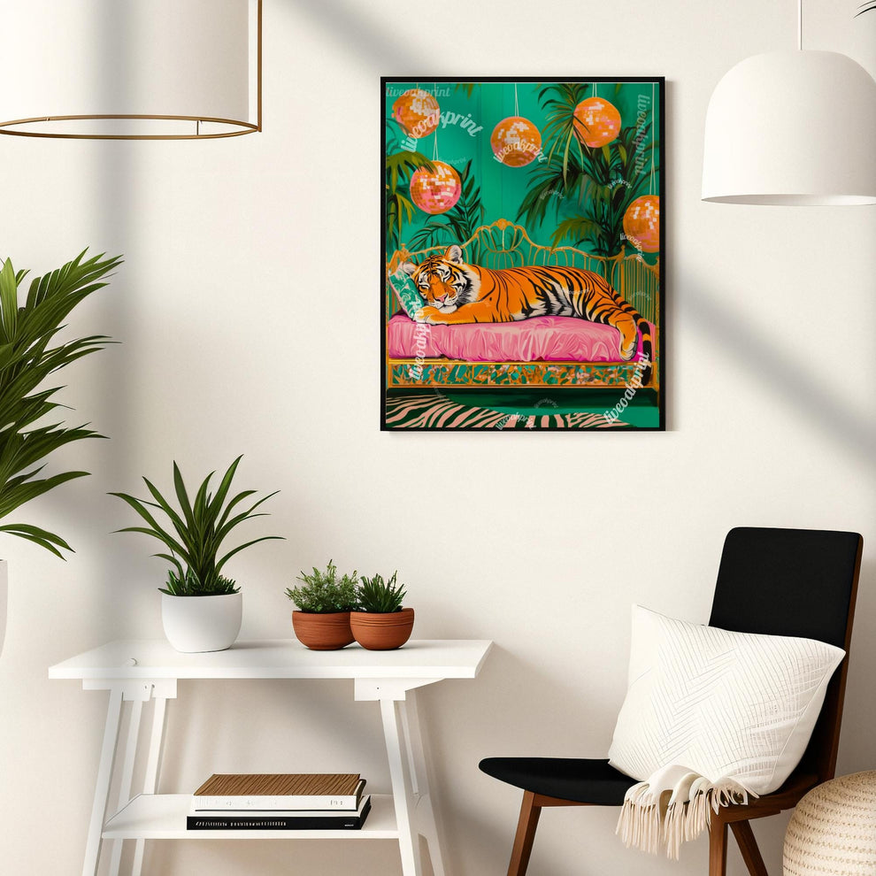 Sleeping Tiger Under Disco Ball