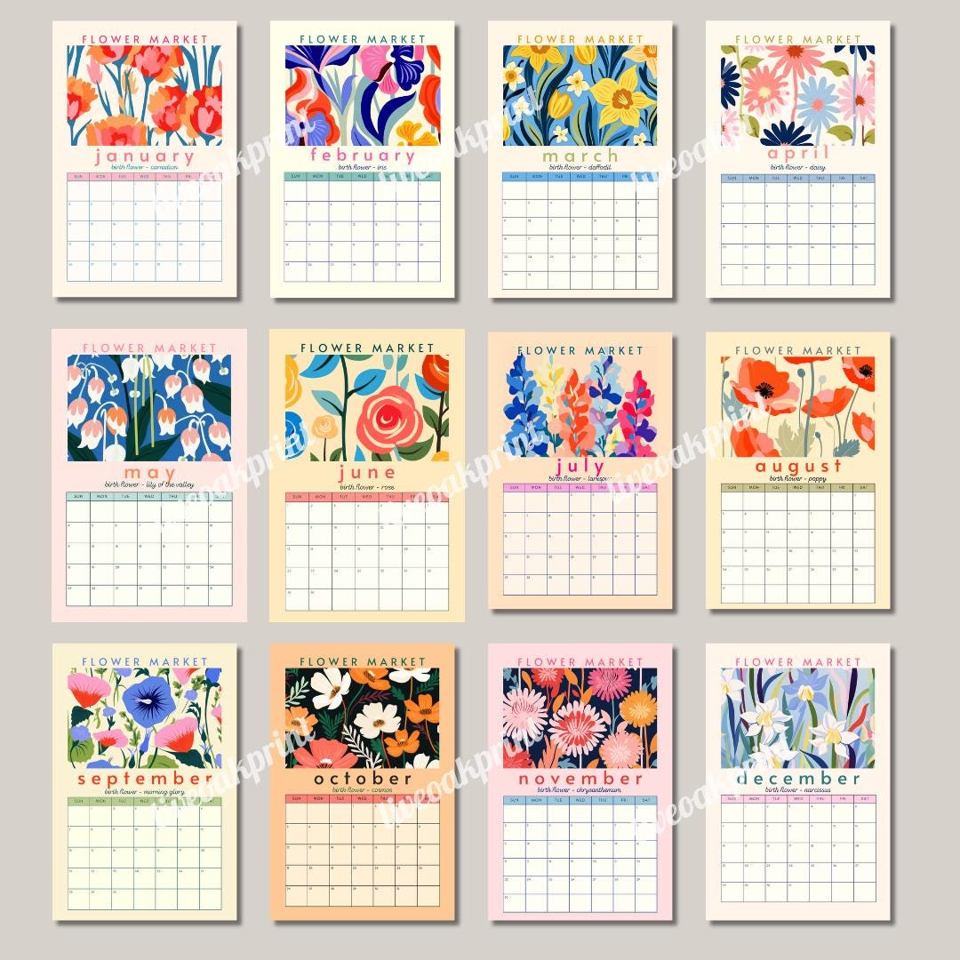 2025 Flower Market Calendar - 2025 Flower Calendar - Botanical Calendar - Floral Calendar - Birth Flower Calendar 2025 - 2025 Planner