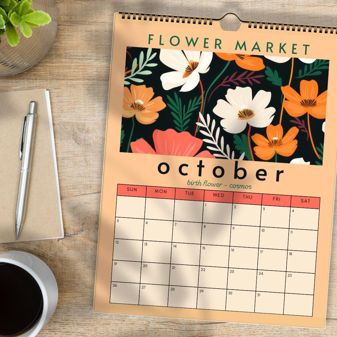 2025 Flower Market Calendar - 2025 Flower Calendar - Botanical Calendar - Floral Calendar - Birth Flower Calendar 2025 - 2025 Planner