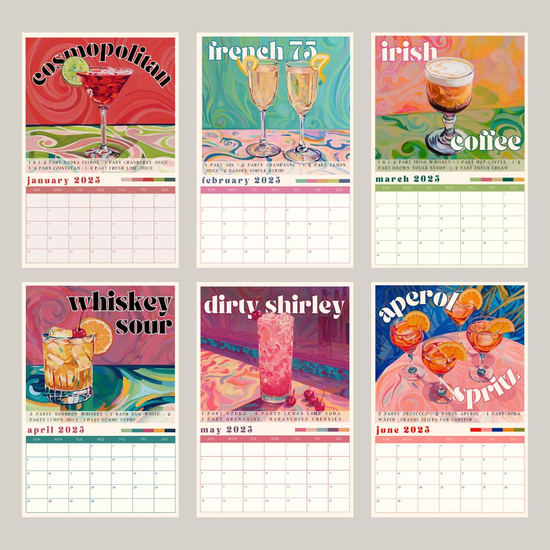 2025 Cocktail Calendar | Monthly Cocktail Recipe Calendar | Cocktail Wall Art | Cocktail Gift | Bartender Gift | Mixology Gift