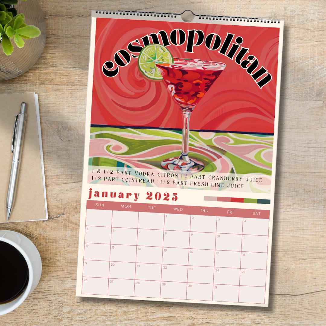 2025 Cocktail Calendar | Monthly Cocktail Recipe Calendar | Cocktail Wall Art | Cocktail Gift | Bartender Gift | Mixology Gift