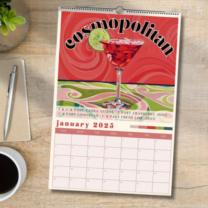 2025 Cocktail Calendar | Monthly Cocktail Recipe Calendar | Cocktail Wall Art | Cocktail Gift | Bartender Gift | Mixology Gift