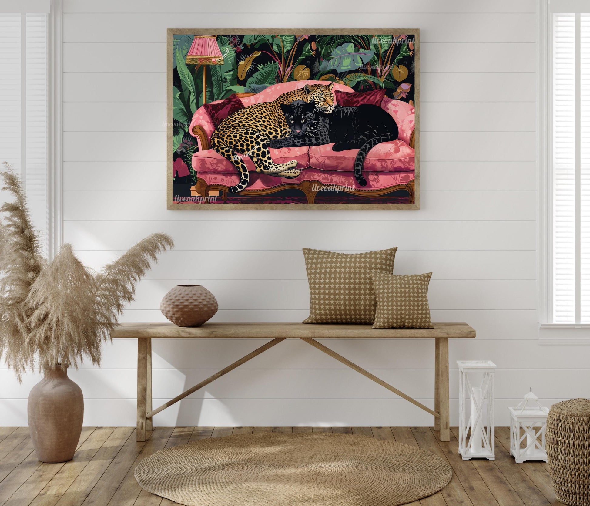 Snuggly Leopard and Black Panther In a Vintage Couch