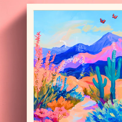 Mexican Cactus Print - Mexico Nature Scenery and Tiles Print - Boho Wall Art - Cactus Wall Art - Cactus Decor - Boho Cactus Print - Pink