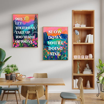 Slow Down You're Doing Fine print - Anti Anxiety Wall Art - 1970s Retro Inspired Beach Interior Print - Eclectic Decor - Maximalist Art