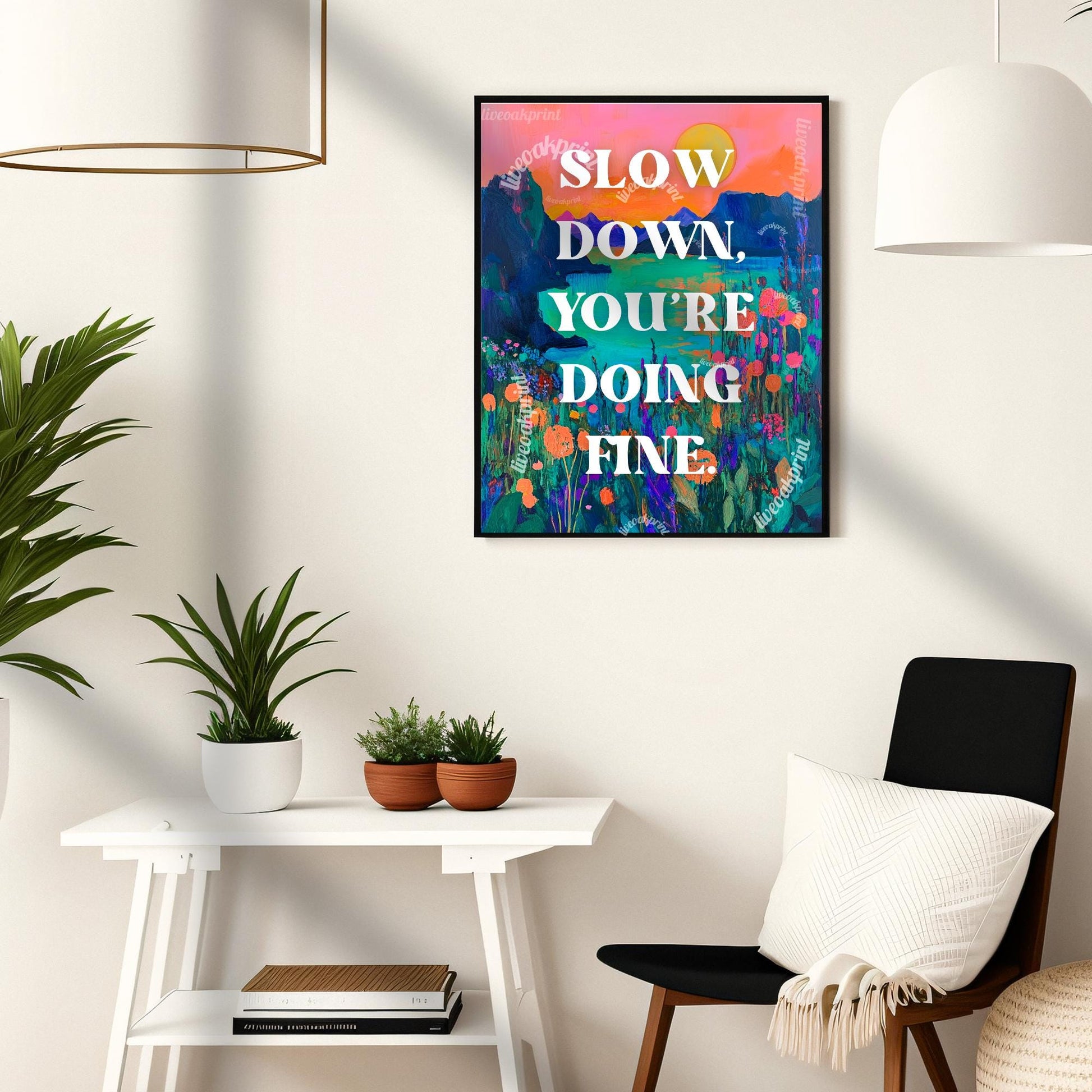 Slow Down You're Doing Fine print - Anti Anxiety Wall Art - 1970s Retro Inspired Beach Interior Print - Eclectic Decor - Maximalist Art