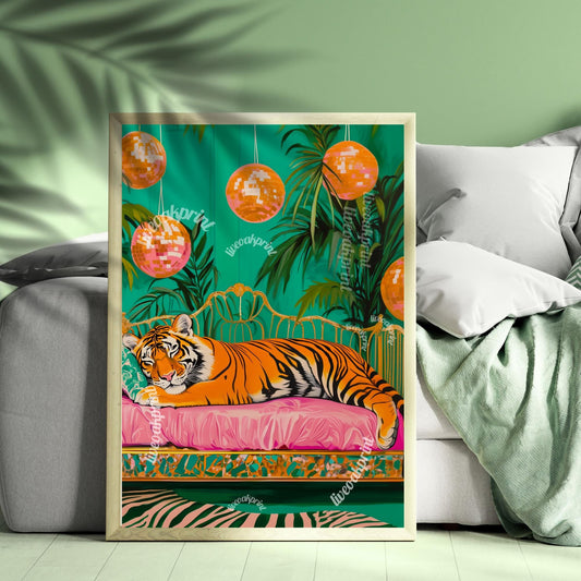 Sleeping Tiger Under Disco Ball