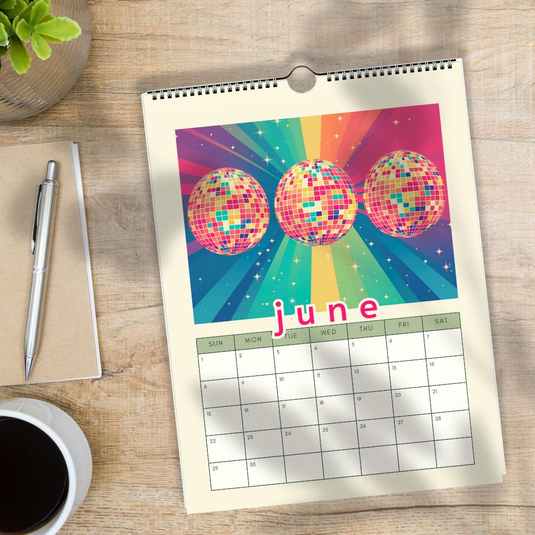 2025 Disco Calendar | 2025 Colorful Calendar | Disco Ball Gift | Disco Ball Wall Calendar