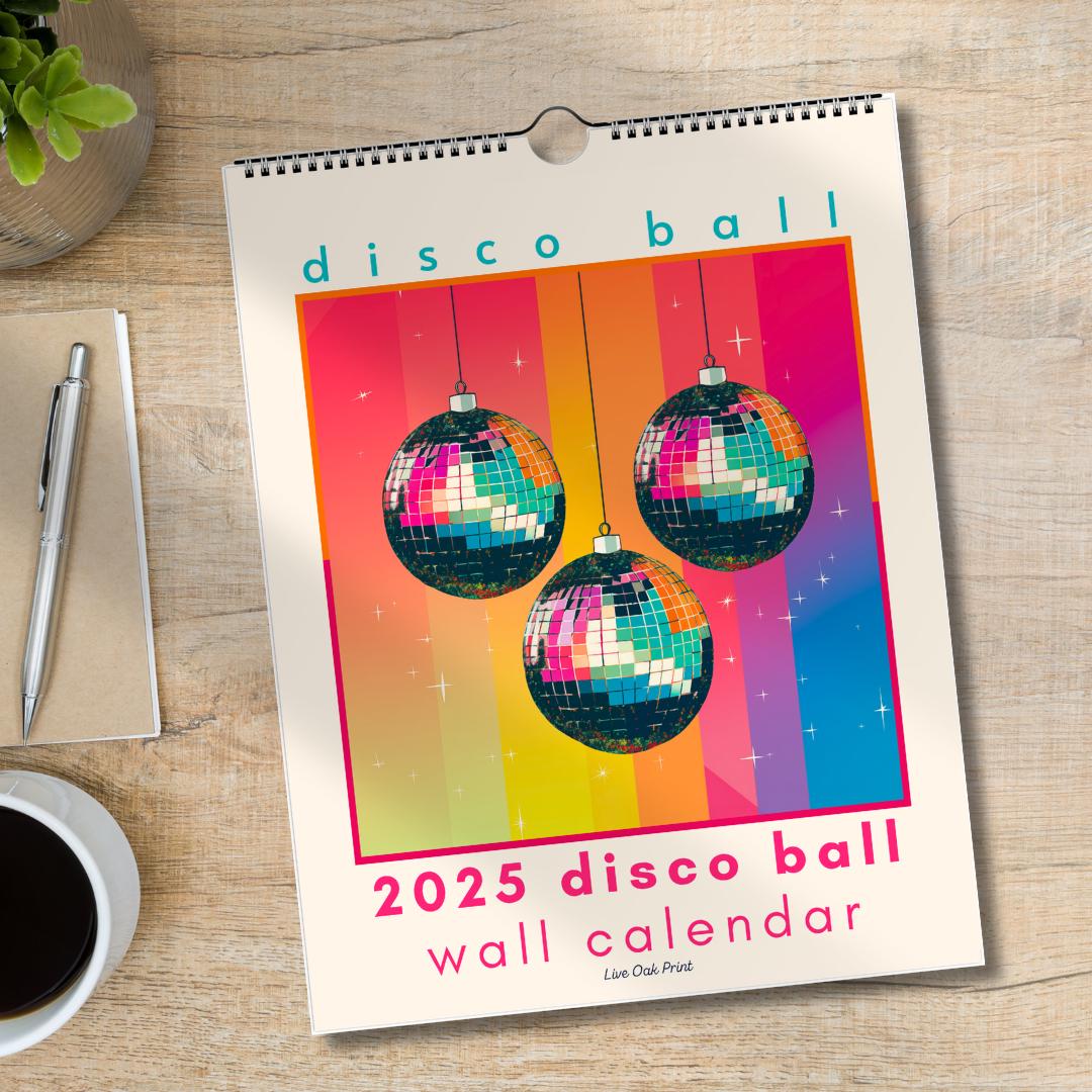 2025 Disco Calendar | 2025 Colorful Calendar | Disco Ball Gift | Disco Ball Wall Calendar