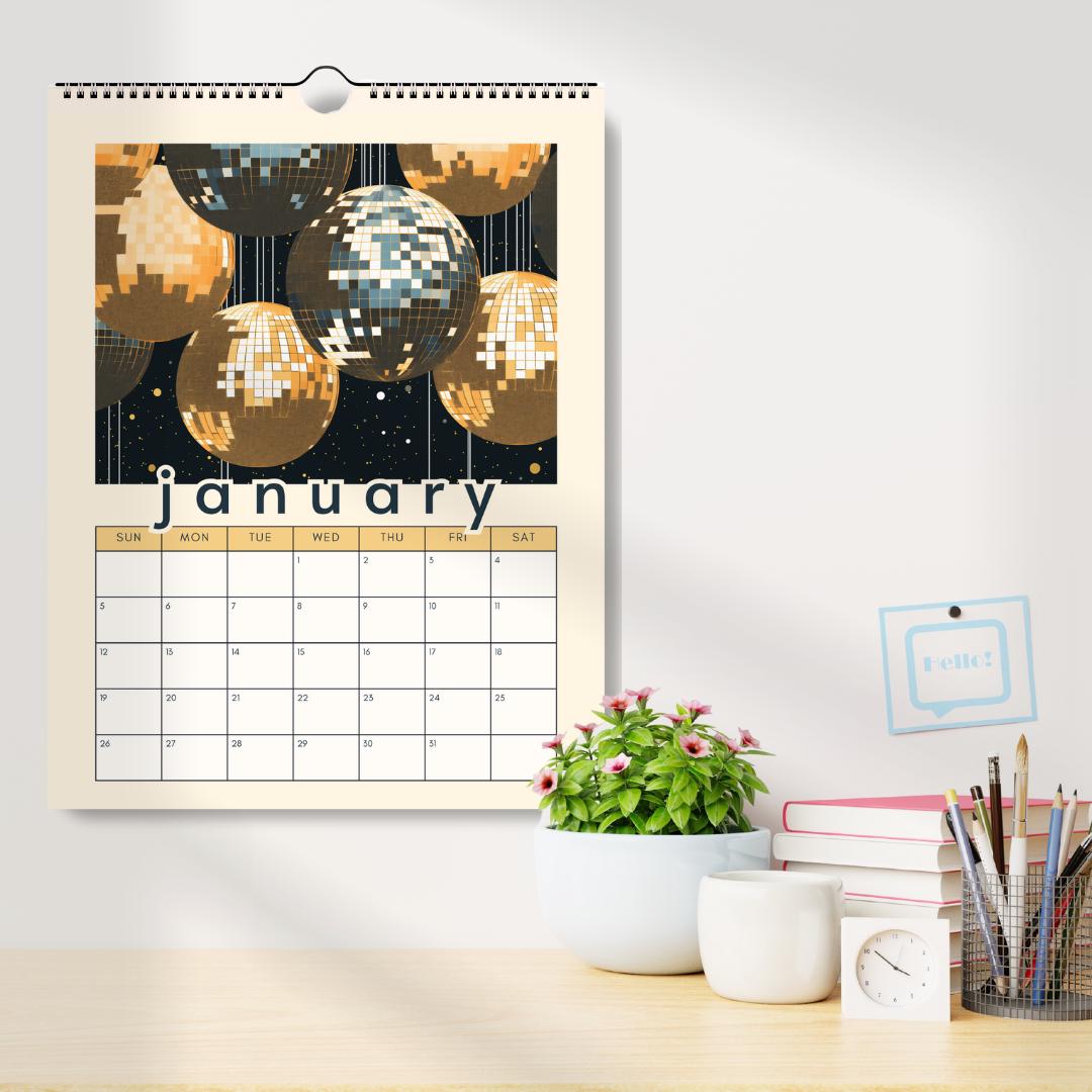 2025 Disco Calendar | 2025 Colorful Calendar | Disco Ball Gift | Disco Ball Wall Calendar