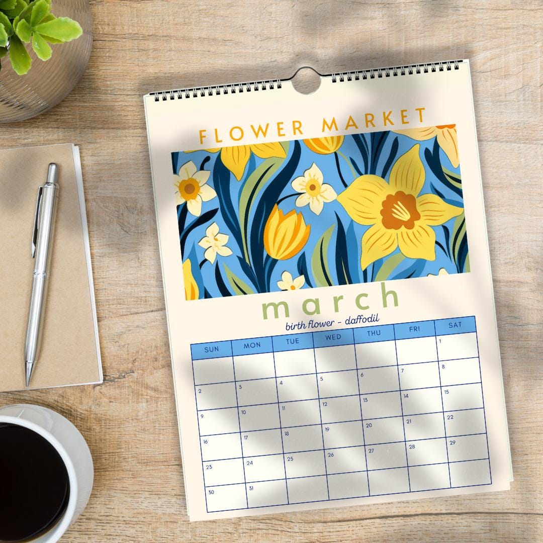 2025 Flower Market Calendar - 2025 Flower Calendar - Botanical Calendar - Floral Calendar - Birth Flower Calendar 2025 - 2025 Planner