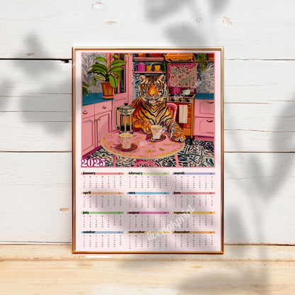 2025 Wall Calendar - 2025 Tiger Calendar - 2025 Animal Calendar - Colorful Kitchen Calendar - Tiger Gifts - Year at a Glance Calendar