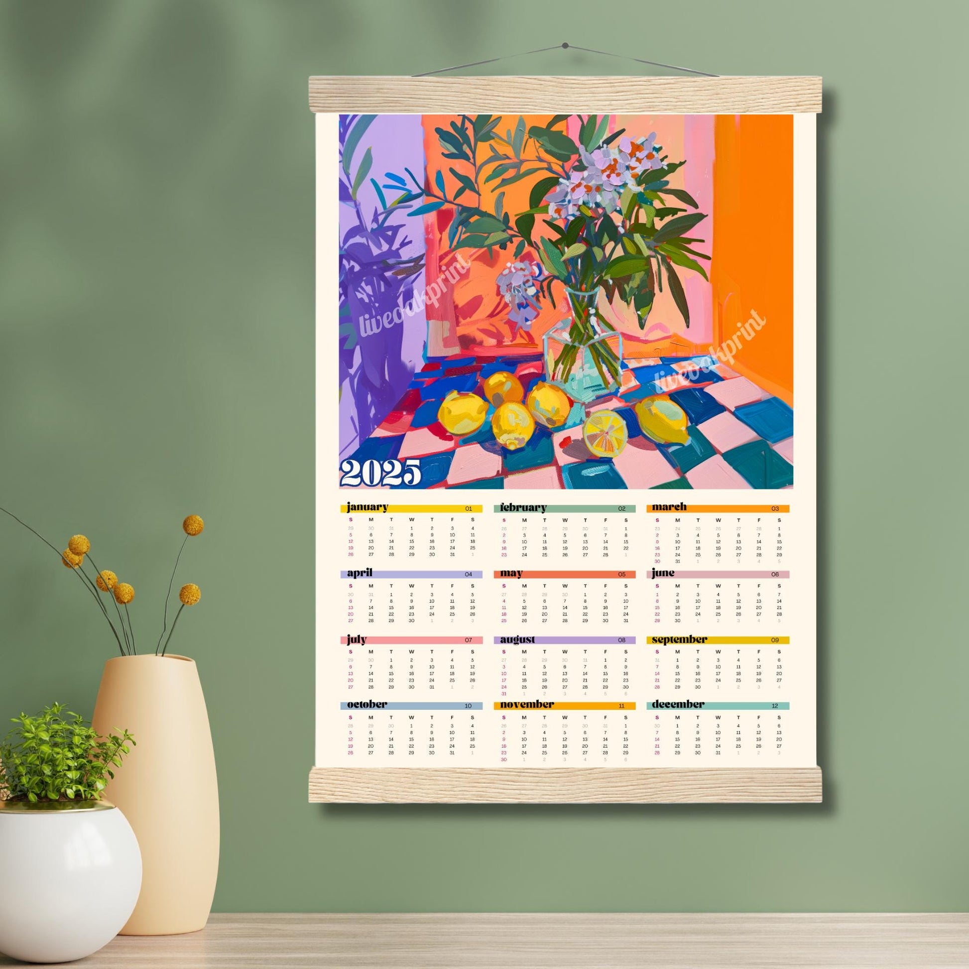 2025 Wall Calendar - 2025 Kitchen Calendar - 2025 Poster Calendar - Colorful Kitchen Calendar - Kitchen Gifts - Year at a Glance Calendar