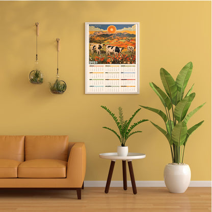 2025 Wall Calendar Cows - 2025 Art Calendar - 2025 One Page Calendar - Colorful Kitchen Calendar - Cow Gifts - Year at a Glance Calendar