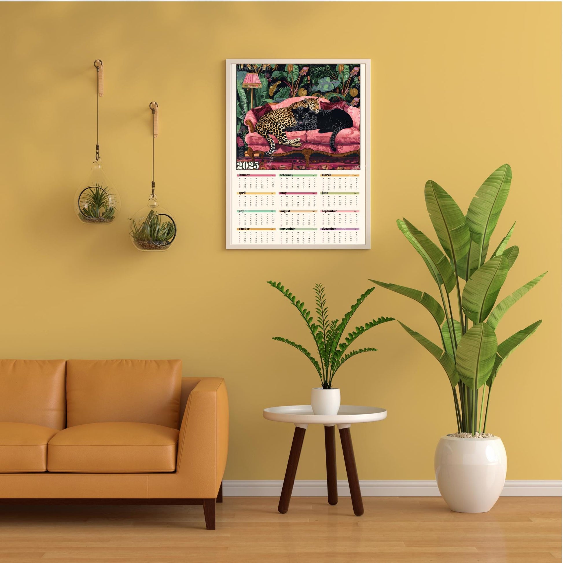 2025 Wall Calendar - 2025 Leopard Calendar - 2025 Animal Calendar - Colorful Kitchen Calendar - Leopard Gifts - Year at a Glance Calendar