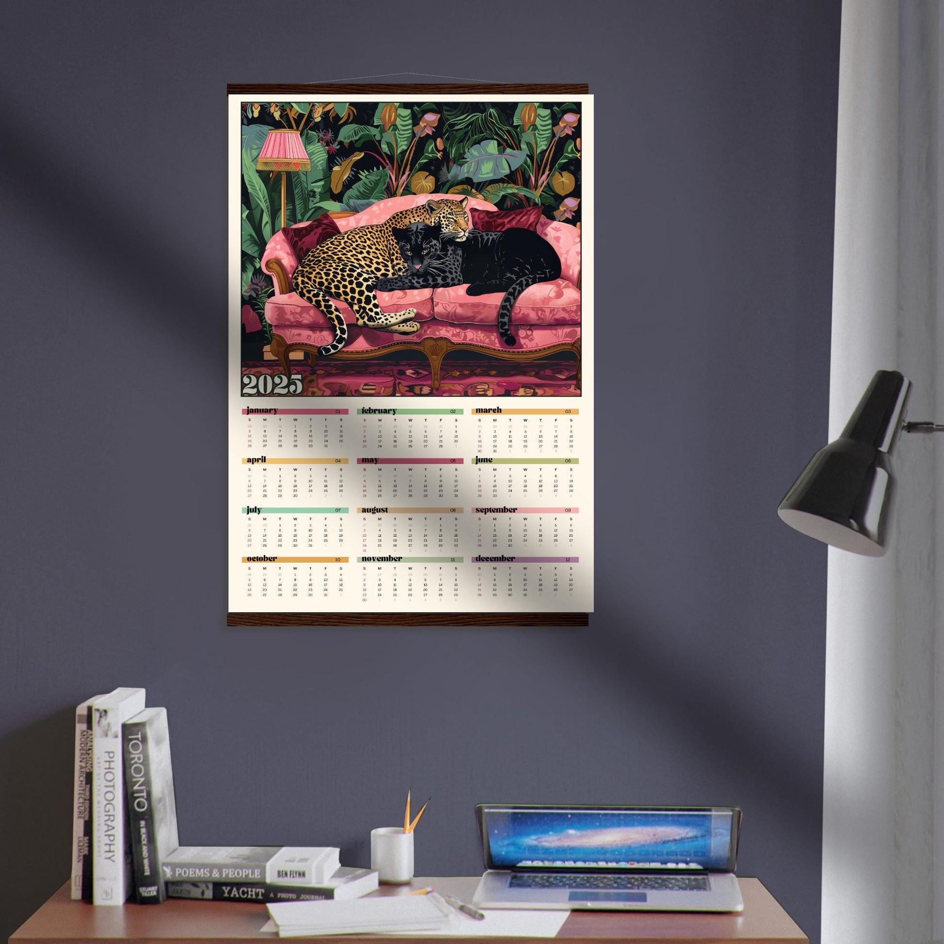 2025 Wall Calendar - 2025 Leopard Calendar - 2025 Animal Calendar - Colorful Kitchen Calendar - Leopard Gifts - Year at a Glance Calendar