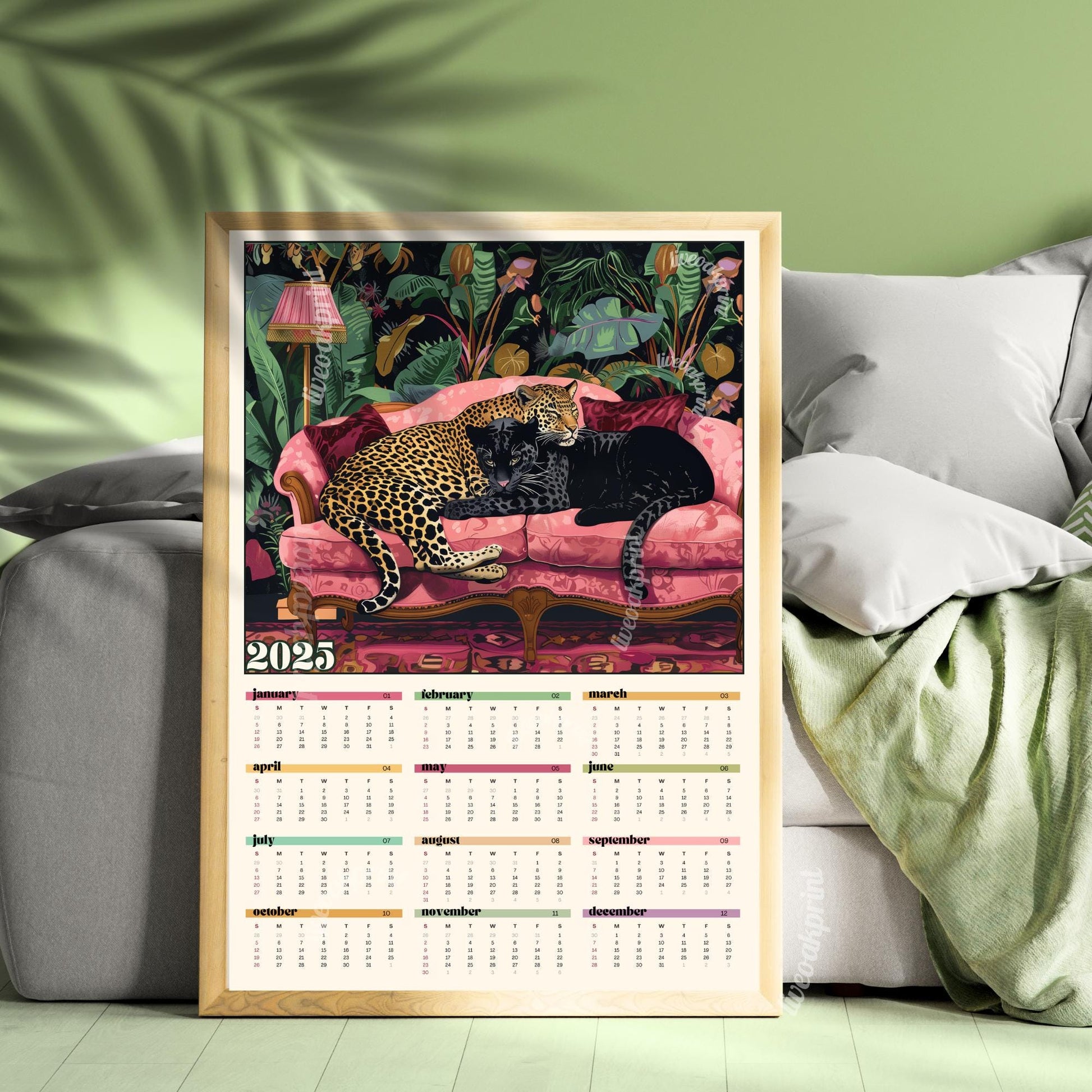 2025 Wall Calendar - 2025 Leopard Calendar - 2025 Animal Calendar - Colorful Kitchen Calendar - Leopard Gifts - Year at a Glance Calendar