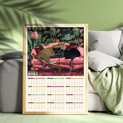 2025 Wall Calendar - 2025 Leopard Calendar - 2025 Animal Calendar - Colorful Kitchen Calendar - Leopard Gifts - Year at a Glance Calendar