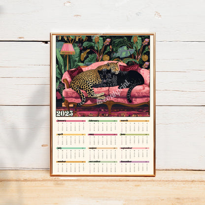 2025 Wall Calendar - 2025 Leopard Calendar - 2025 Animal Calendar - Colorful Kitchen Calendar - Leopard Gifts - Year at a Glance Calendar