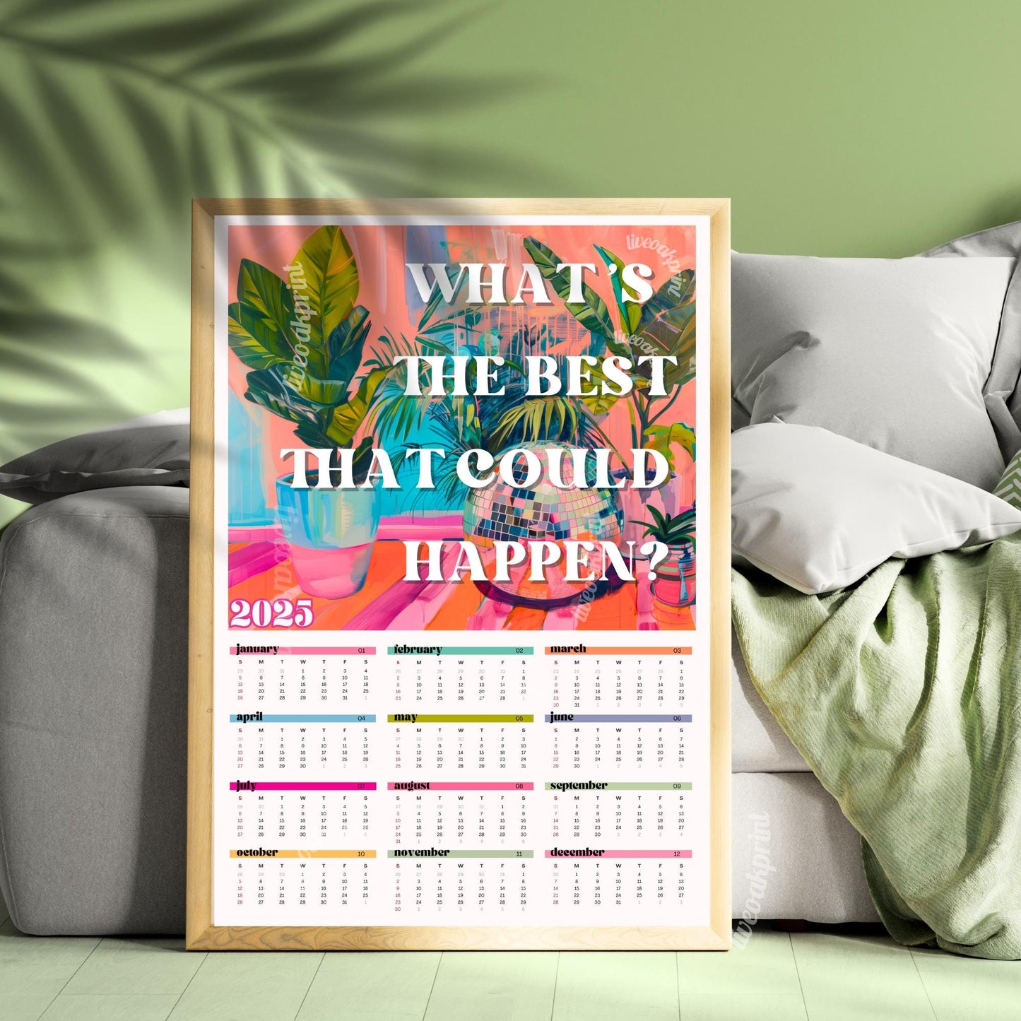 2025 Wall Calendar - What's The Best That Can Happen! - Positive Quote - Colorful Kitchen Calendar - Year at a Glance Calendar