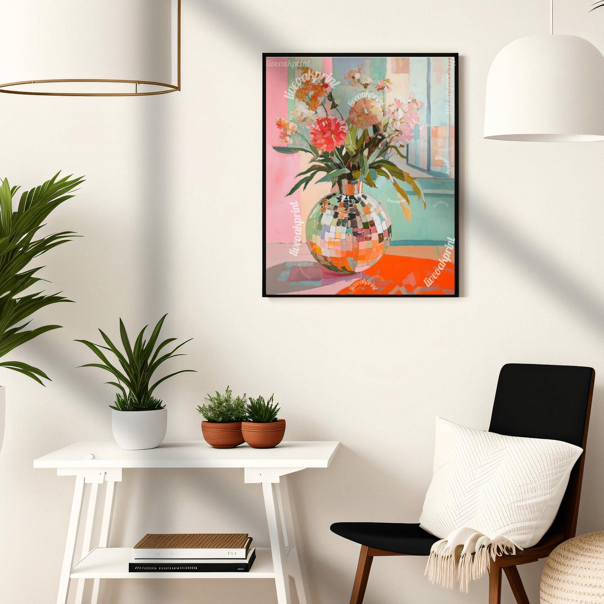 Sage Green and Pink Impressionist Disco Flowers