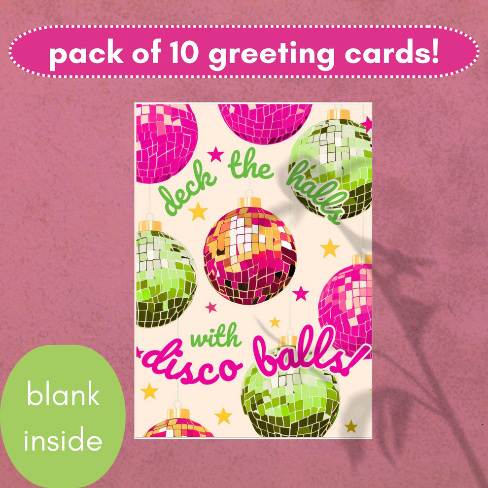 Deck the Halls with Disco Balls - Pack of 10 Greeting Cards