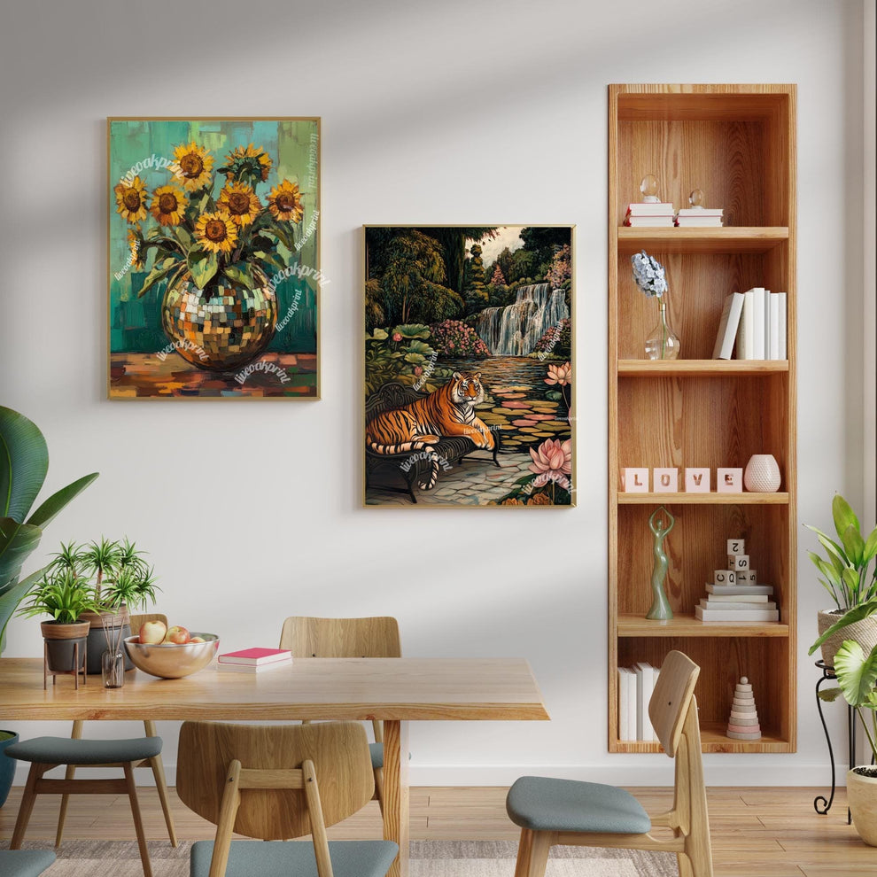 Green Impressionist Sunflowers in a Disco Vase