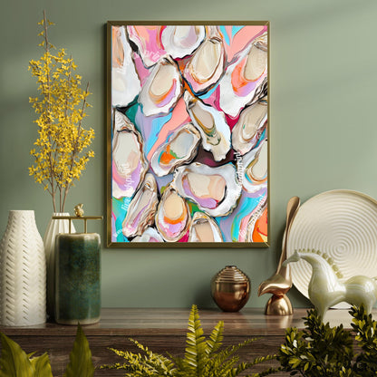 Oyster Print - Funky Coastal Oyster Art Print – Modern Boho Decor – Eclectic Beach House Wall Art - Oyster Art - Colorful Kitchen Art