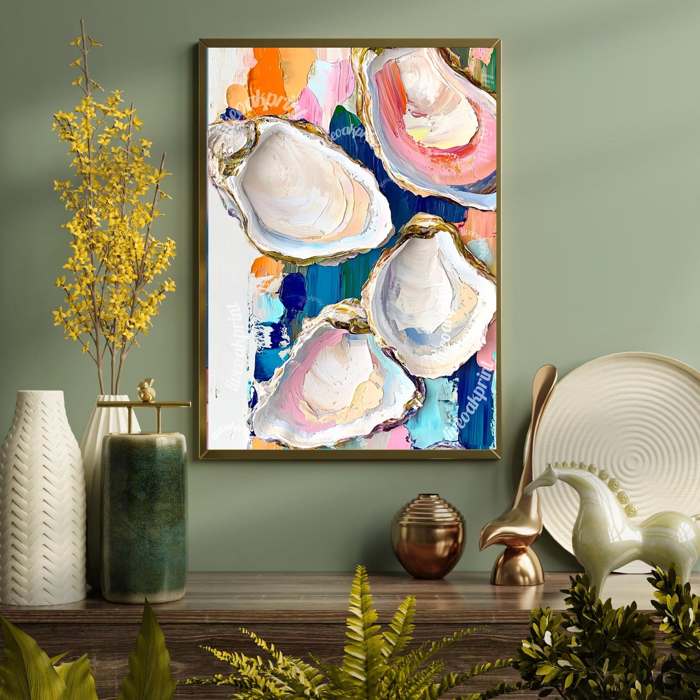 Oyster Wall Art - Coastal Art Print – Modern Boho Decor – Eclectic Beach House Wall Art - Oyster Print - Colorful Kitchen Art - Ocean Art