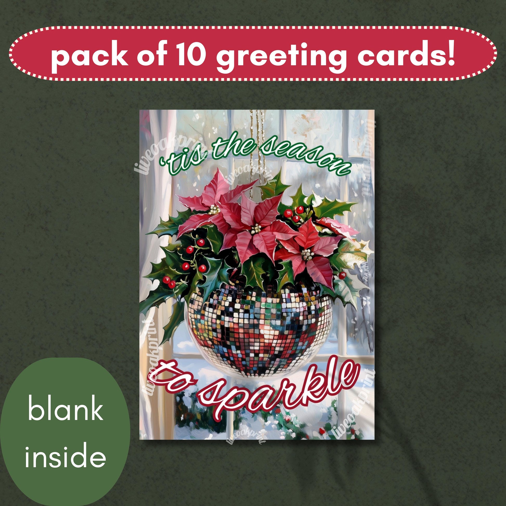 Tis the Season to Sparkle Greeting Cards - Disco Holiday Cards – Festive Holiday Greeting Card - Pack of 10 Cards