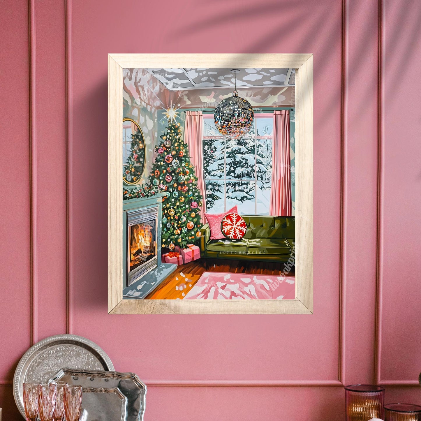 Christmas Disco Living Room Print - Christmas Art - Winter Scene - Cozy Christmas Decor - Hygge Wall Art - Hygge Decor - Vintage Christmas