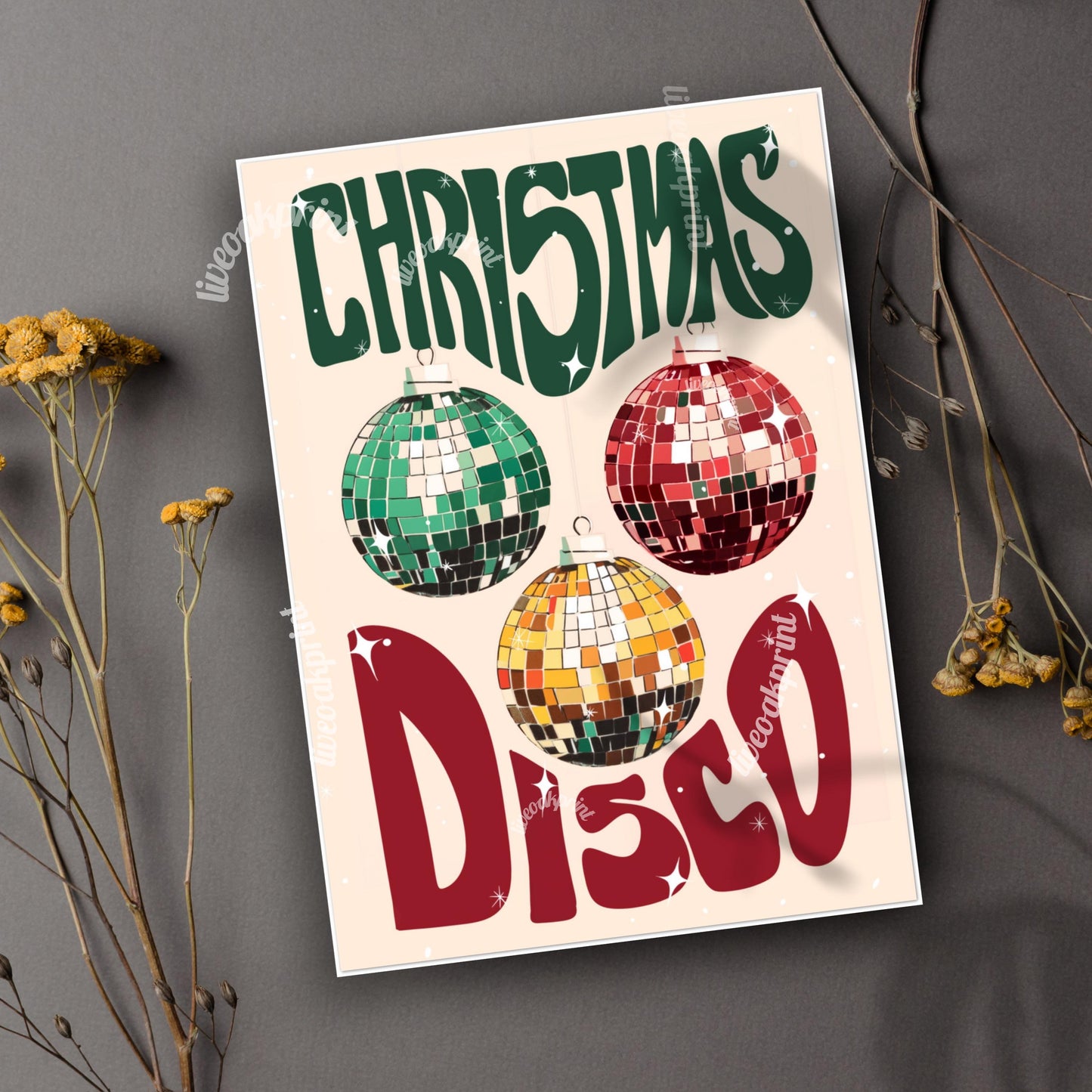 Christmas Disco Greeting Cards – Pack of 10 Festive Disco Ball Ornament Cards