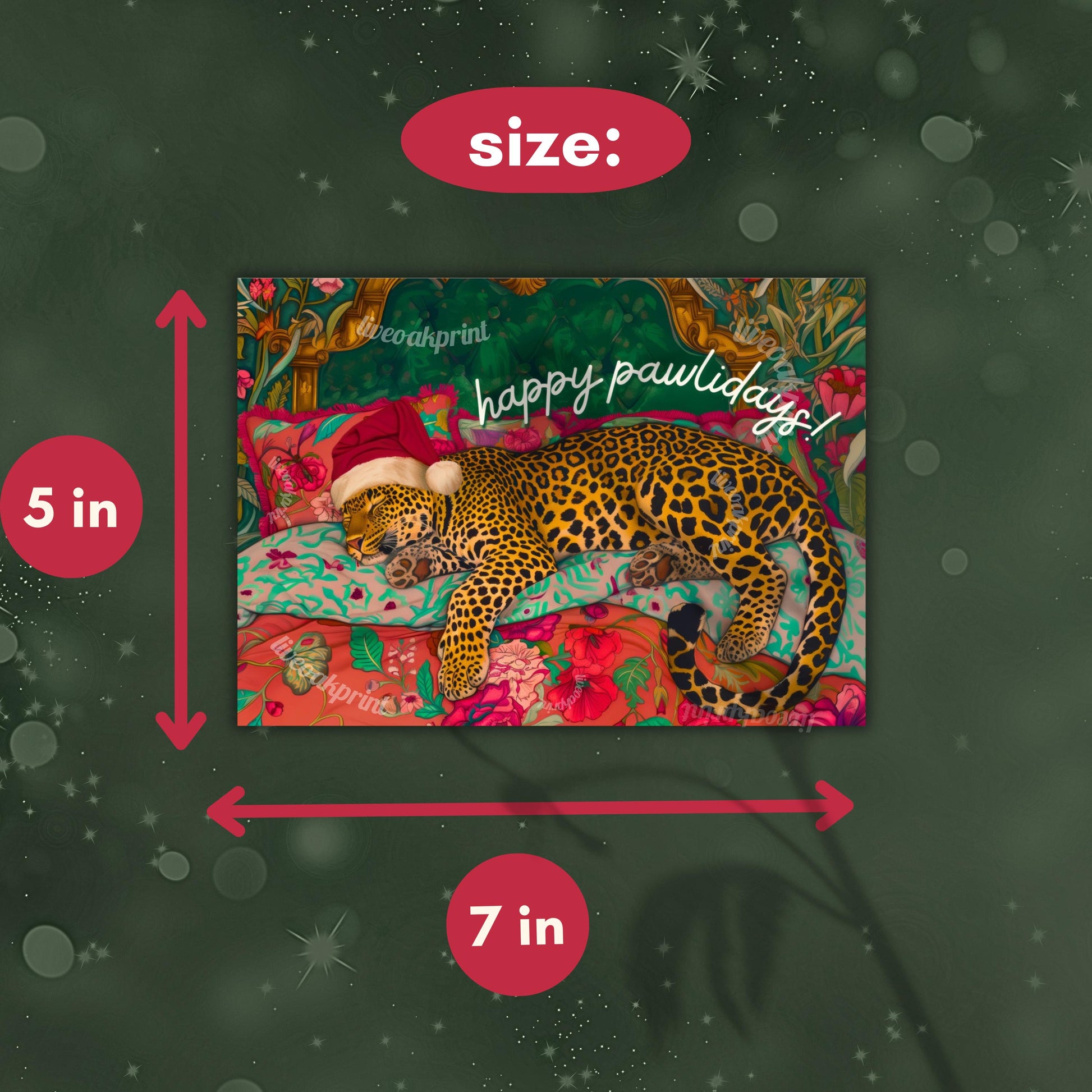 Happy Pawlidays Cards - Sleepy Leopard Christmas Cards - Funky Maximalist Trendy Christmas Cards - Pack of 10 Holiday Cards